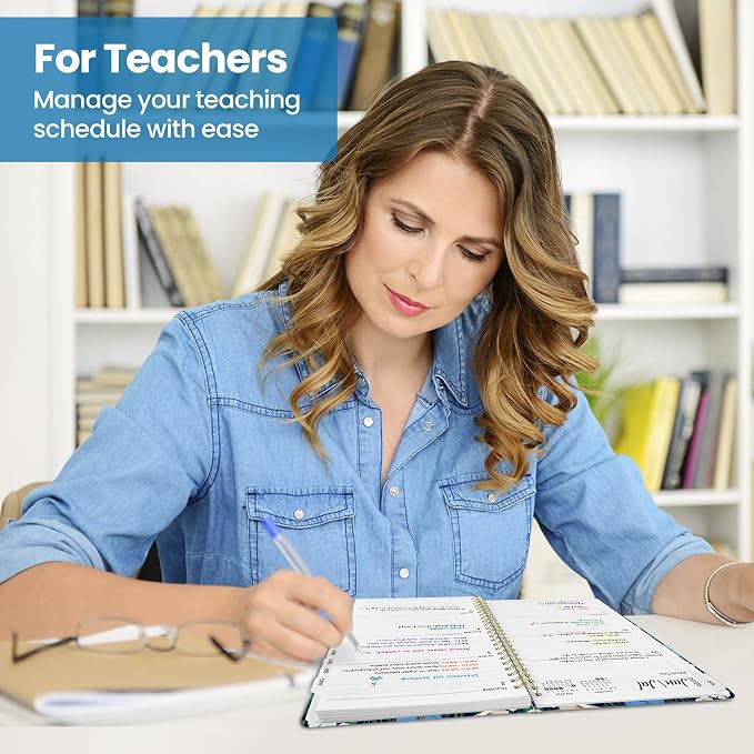 Planner 2026–2027, Academic Planner Weekly and Monthly Calendar Jul 2026 – Jun 2027 Hardcover Planner with Tabs and Pocket, Spiral Bound Agenda Book for Student & Teacher, 6.3" x 8.5", Blue Poppies