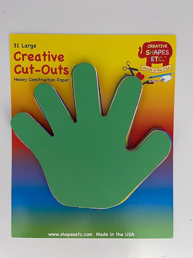 SHAPES ETC. 31 Pcs Hand Assorted Color Cut-Outs 5.5in, Construction Paper Shapes, Bulletin Board Decorations, DIY Crafts, Unity and Diversity, Wall Cutouts, Made in USA