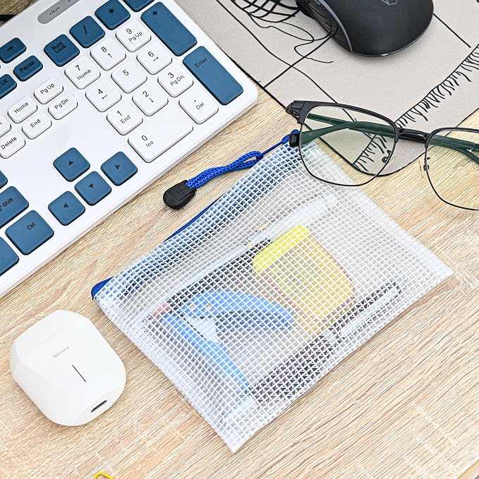 D-KINGCHY 24Pcs Zipper Storage Bags, Plastic Mesh Zippered Pouch for Organization, Waterproof Versatile Bags for Office Supplies School Travel (A6 Size 6.3''x4.7'', Assorted Color Zipper)