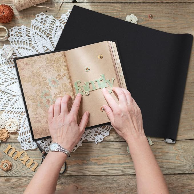 PerKoop Book Cloth for Book Binding 40 x 16 Inch Fabric Surface Paper Backed Bookcover Archival European Durable Strong Bookbinding Supplies Cover Books Album Scrapbooking (Black, Suede Fabric)