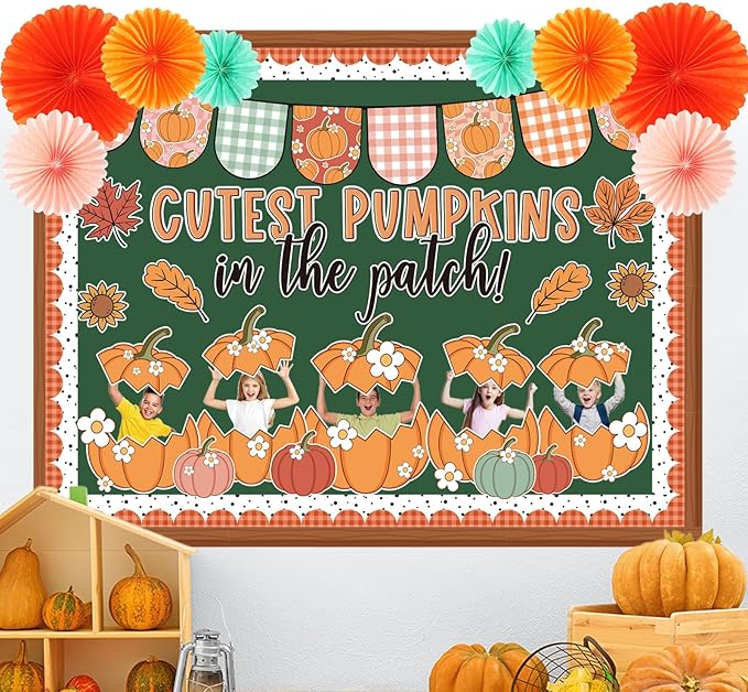 Containlol 71 Pcs Thanksgiving Bulletin Board Classroom Decoration Thanksgiving Fall Bulletin Board Set Autumn Pumpkin DIY Craft Photo 3D Paper Fans Cutouts for Fall School Classroom Home Decor