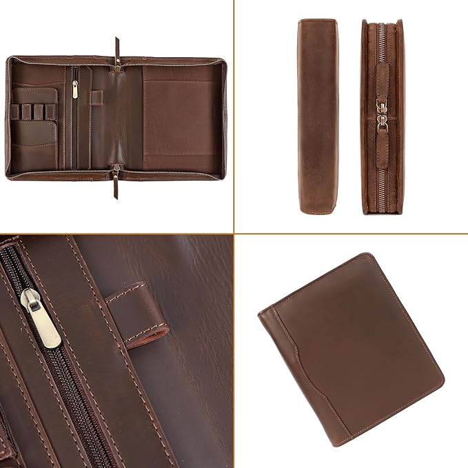 ELIZO Leather A5 Portfolio Padfolio Folio A5 Notebook Journal Cover Planner Binder Small Mens Business Work Folder Organizer (Buff)