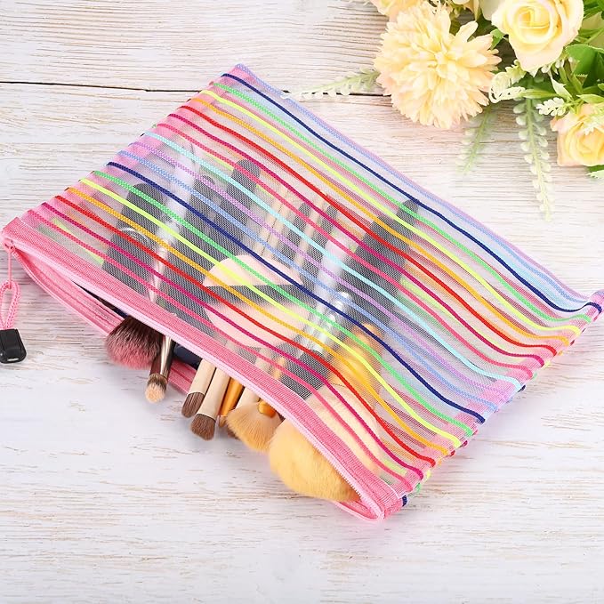 PATIKIL Mesh Zipper Pouch, 12 Pack Nylon A5 Size Pen Pencil Case Document Toiletry Cosmetic Makeup Zipper Travel Pouch Organizer for Office, Pink