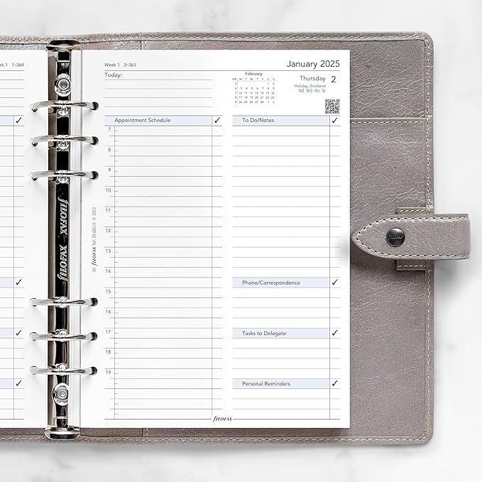 Filofax Calendar Diary Refill, A5 Size, One Day on One Page with Appointments, Business Diary, White Paper, English, 2025 (C68519-25)