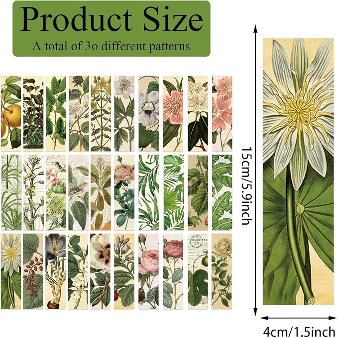 30 Pcs Vintage Aesthetic Bookmarks for Kids Plant Theme Funny Bookmark Natural Plant Bookmark for School Office Students Teens Book Reading Lovers Classroom Favors