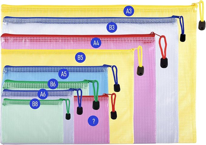 3 Pcs 16.93" x 12.01" A3 Sizes Mesh Zipper Pouch Bags, Mesh Bags with Zipper,Waterproof Clear document pouch for Organization Puzzles Travel, Office, Classroom Organization, A3 Red