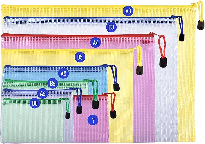 3 Pcs 13.39" x 9.45" A4 Sizes Mesh Zipper Pouch Bags, Mesh Bags with Zipper,Waterproof Clear Document Pouch for Organization Puzzles Travel, Office, Classroom Organization, A4 Red
