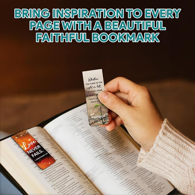 Decorably 50 Pack 0.8x2.3in Bible Religious Magnetic Bookmarks, Unique Motivational Designs Scriptures & Prayers Page Clips for Women & Men - for Faith Study, Devotional Verse, Journaling and Reading
