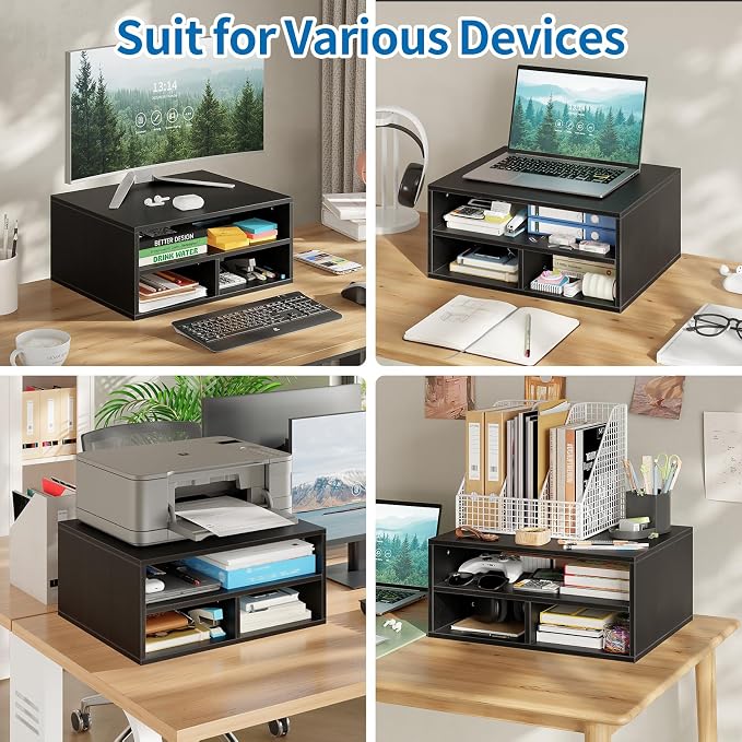 Desktop Printer Table with Storage, 2 Tier Printer Stand for Desk, Desk Organizers and Accessories for Home Office, Black