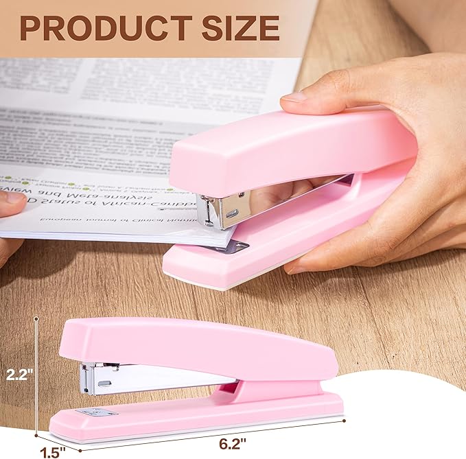 Deli Stapler, Desktop Staplers, Office Stapler, 25 Sheet Capacity, Includes 1000 Staples and Staple Remover, Pink