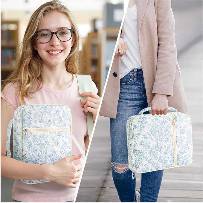 WOBAGMEN Bible Cover Case for Women,Large Bible Tote Bags Organizer Quilted Carrying Case for Girls,Bible Study Supplies Accessories Christian Gifts for Women (Cute Blue Floral, M)