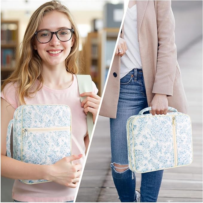 WOBAGMEN Bible Cover Case for Women,Large Bible Tote Bags Organizer Quilted Carrying Case for Girls,Bible Study Supplies Accessories Christian Gifts for Women (Cute Blue Floral, M)