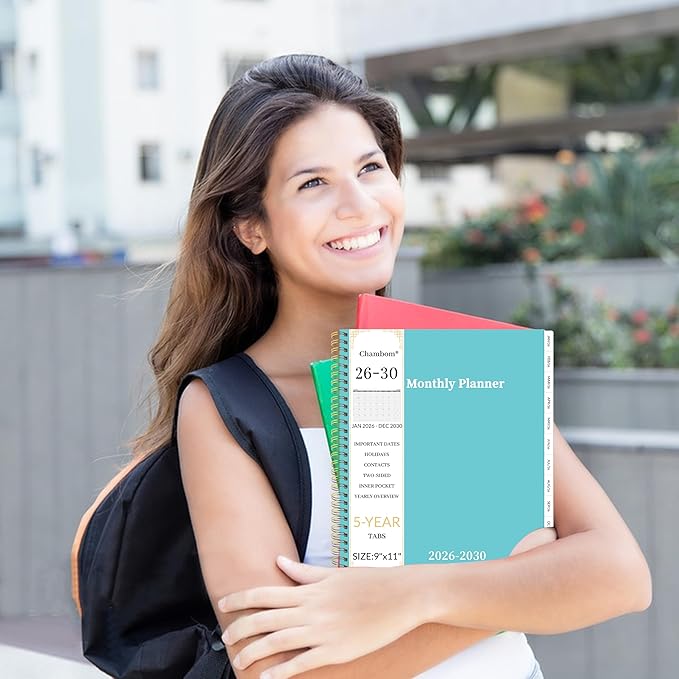 2026-2030 Monthly Planner 5 Year Monthly Planner/Calendar 2026-2030, Jan 2026 – Dec 2030, 9" x 11", Tabs, Double-Side Pocket, Holidays, Thick Paper - Blue