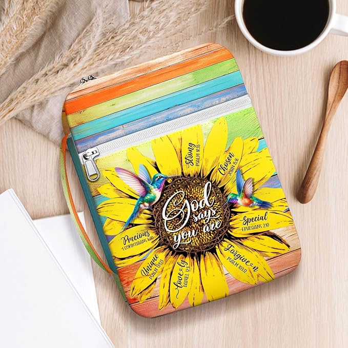 Sunflower Bible Case For Women, Colorful Bible Holder Case Canvas Style Cover, Zippered Bible Carrying Case, Bible Bag Portable, Gifts for Christmas Christian