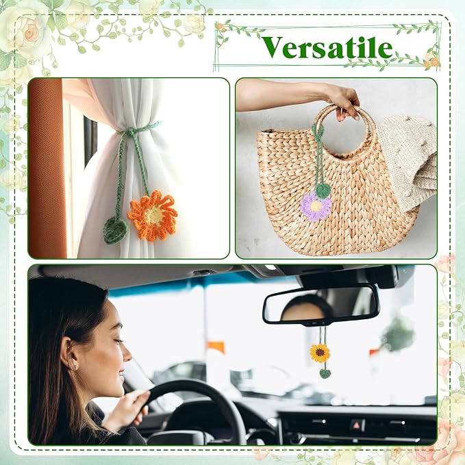 6 PCS Cute Flower Crochet Bookmarks, Cute Crochet Embroidered Sunflower Daisy Bookmark, Bookish Gifts Book Marks for Reading Women Book Lovers Teachers