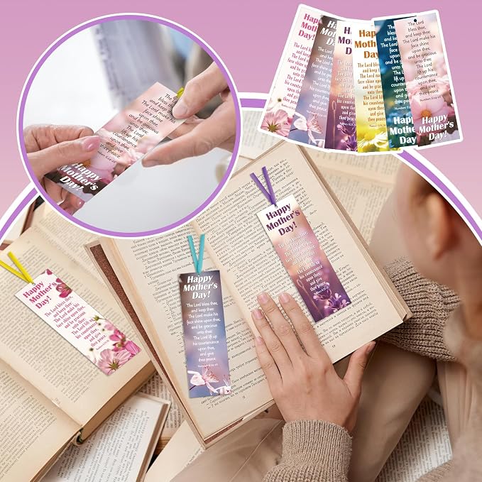Dispowreath 60 Pcs Religious Mother's Day Bookmark Numbers 6: 24-26 Church Mother Bookmarks Christian Exchange Gifts for Kids Adult Church School Classroom Prizes Party Favors