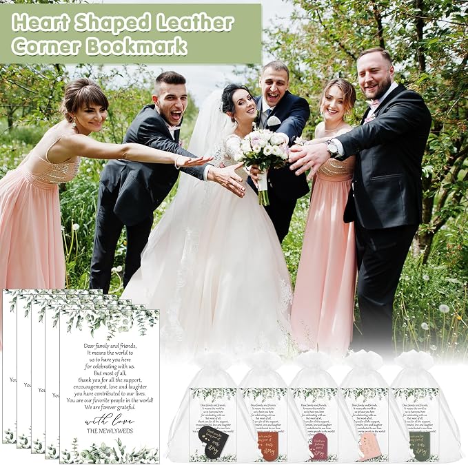 Sinload 50 Sets Wedding Favors for Guests Bulk Include PU Leather Corner Bookmarks Heart Book Marks Thank You Cards Gift Bags Wedding Souvenirs for Guest Bridal Shower Favors Reading Lover Gifts