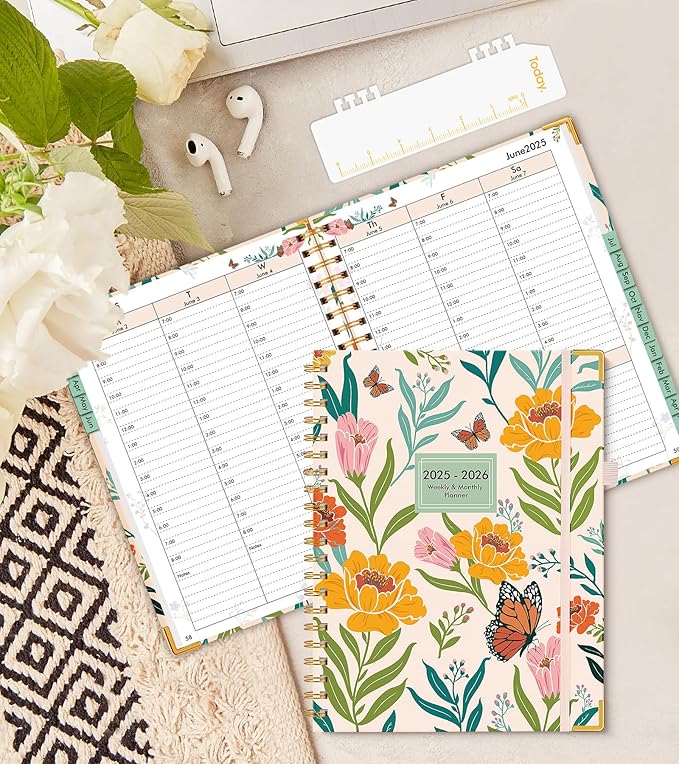 2026 Appointment Book, Hardcover Planner 12 Months Weekly and Monthly (January 2026 - December 2026), 8.5"x11" Daily Hourly Planner 60-Minute time Slots, Spiral Calendar Schedule Book for Work School Teacher Student, Orange Floral
