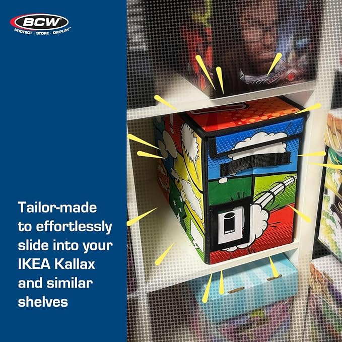 BCW Comic Foldaway | Collapsible Comic Book Storage Tote for 125-150 Comic Books | Foldable Box for Comic Books (4 Pack, Pow!)