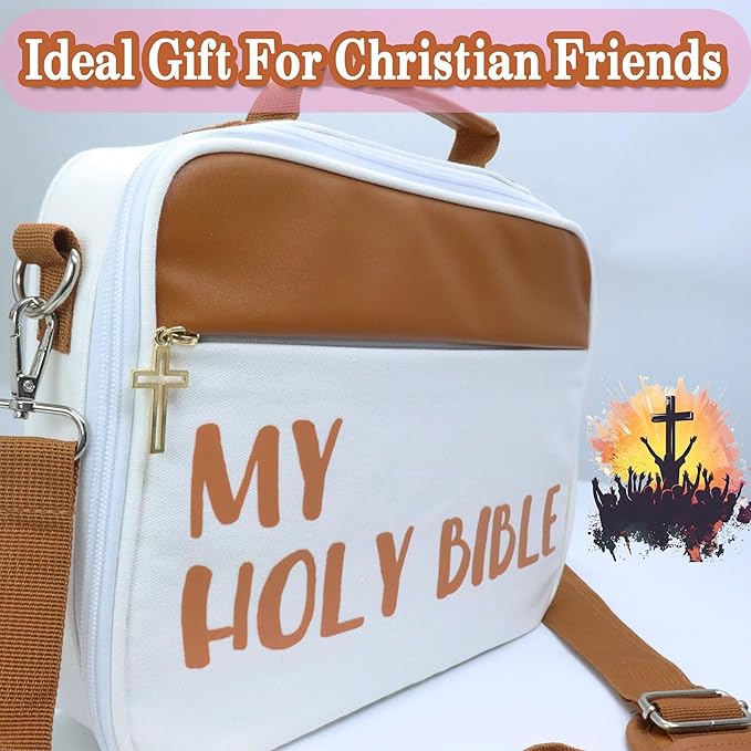 Holy Bible Case for Women & Men, 12" x 9"Large Sturdy Bible Cover with Shoulder Strap - Christian Church Bag Gift for Bible Study