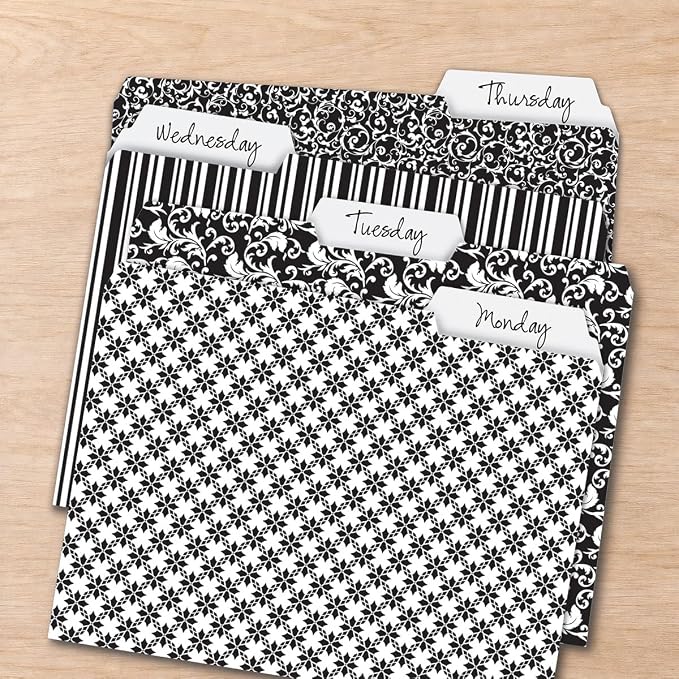 Current Elegant Black File Folders Value Pack - Bulk Set of 24, 6 Pretty Decorative Designs, 1/3 Cut Tabs, Heavy-Duty Paper Stock, Office Supplies for Home & Work, 9-½” x 11-¾” Letter Size