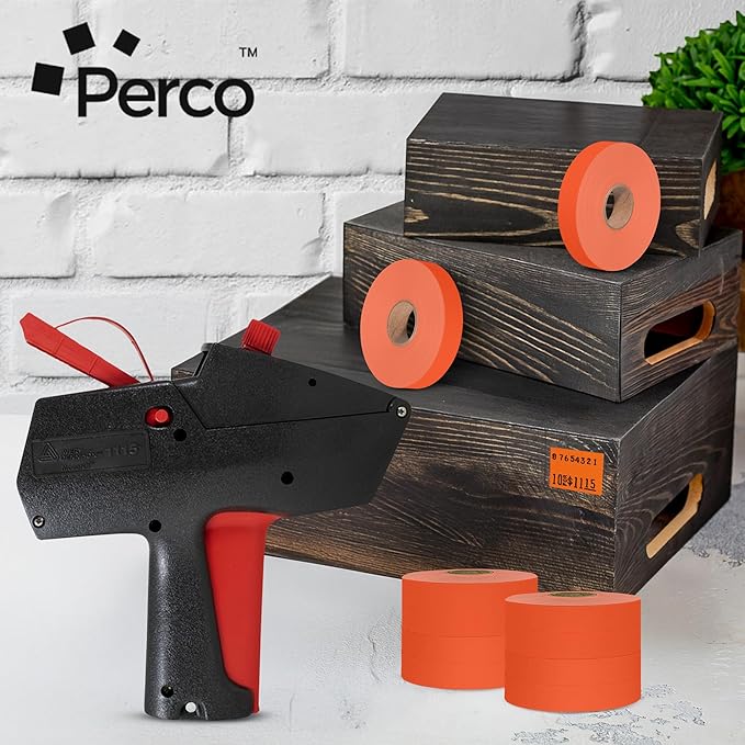 Perco Fluorescent Red Pricing Labels for Monarch 1115 Price Gun, 10 Rolls - 15,000 Price Marking Labels - with Bonus Ink Roll