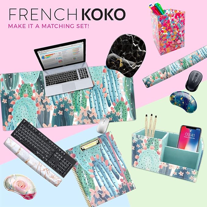 French KOKO Large Mouse Pad, Desk Mat, Keyboard Pad, Desktop Home Office Decor School Essentials College Cute Extended Laptop Protector Accessories Pretty Mousepad Women Girls Big Marble Purple