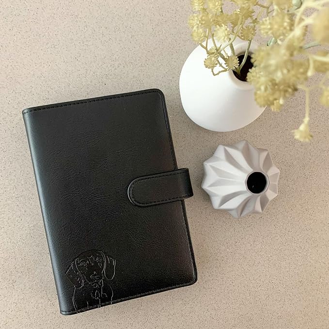 Dachshund Planner – PU Leather Exterior, Metal Loose Leaf Ring Binder, 100gsm Paper (Black)