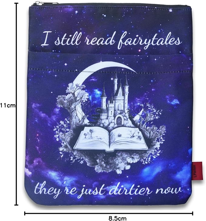 LParkin Book Sleeve Cover with Zipper, I Still Read Fairytales They're Just Dirtier Now Book Protector Pouch, Washable Fabric Book Pouch, 11 x 8.5 Inch Padded Book Sleeve Smut Reader Gift