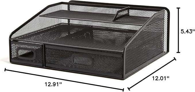 TRU RED Wire Mesh Desktop Organizer, 6‑Compartment Accessory Holder, Matte Black, 2‑Pack – Office Desk Storage