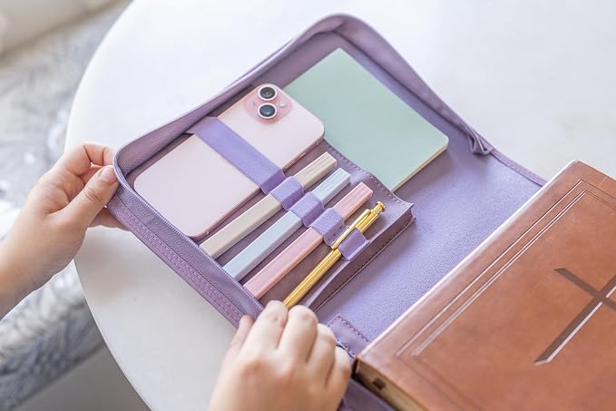 Bible Cover Case for Women – PU Leather Large Bible Case with Minimalist Debossed Design – Christian Bible Accessories for Girls & Women (Purple)