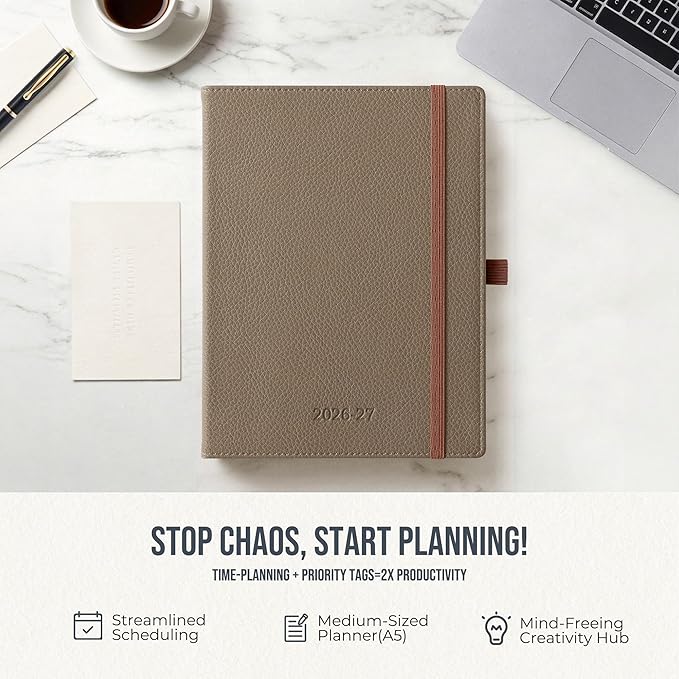 Weekly Planner 2026-2027 A5 (6.5" x 8.5") 12 Months (Jul'26 - Jun'27) Weekly & Monthly Planner with Month Tabs & Inner Pocket, Expenses/Note Pages, PU Leather Brown