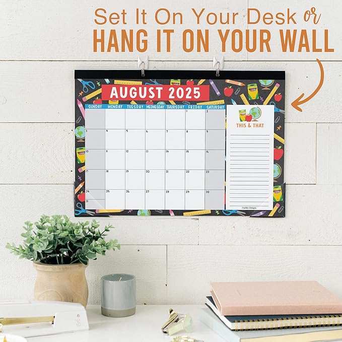Hadley Designs Large Desk Calendar 2025-2026 - Desktop Calendar 2025, 18-Month Desk Calendars for Home, Office & Classroom, Cute Kraft Classroom Must Haves, Gifts for Coworkers, Teachers & Students