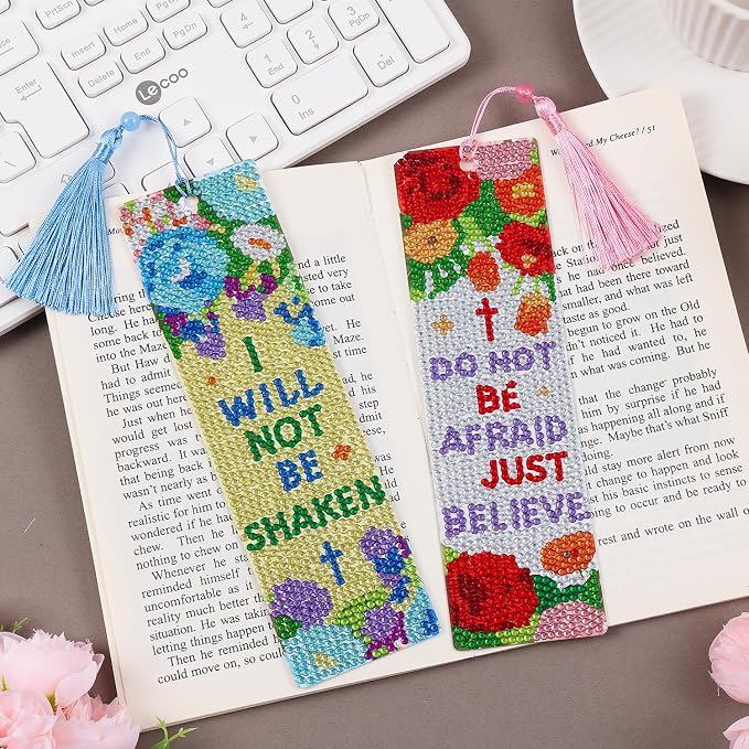 4 Pcs Flower Diamond Painting Bookmark for Books, Journals, Planners|DIY Diamond Art Kits for Reading Women & Men|Beautiful Book Marks Gifts for Book Lovers|Reading Accessories for Adults & Kids
