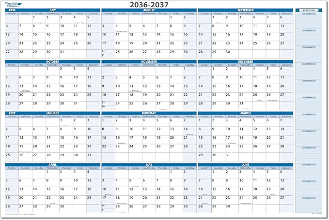 2036-2037 Fiscal Horizontal Premium Dry-Erasable Wall Calendar July to June32" x 48" Marker and Eraser included