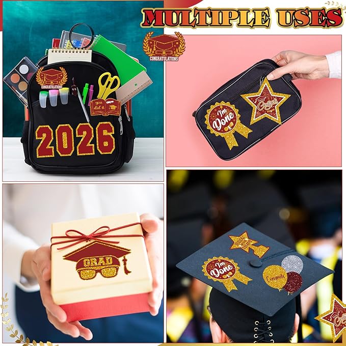 AmazingSpark 2 Sets Graduation Photo Display Board Trifold Poster Board with 12 Graduation Themed Stickers for 2026 Grad Party Decoration Picture Collage Frame Supplies (40 x 28,Red Gold)