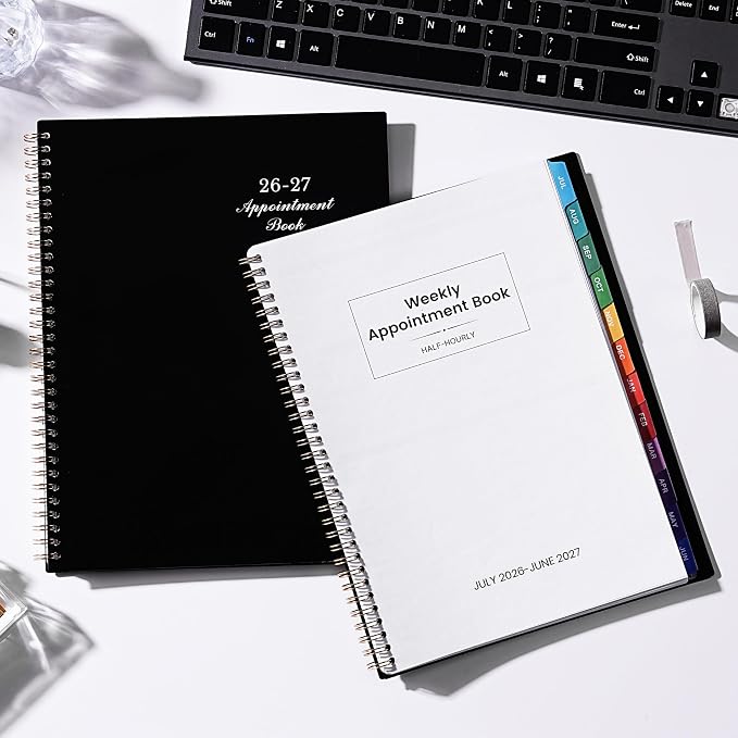 2026-2027 Appointment Book - 2026-2027 Planner, July 2026 - June 2027, 9" x 11", Daily Hourly Planner, Half Hour (30 Mins) Interval, Colorful Monthly Tabs, Lay-Flat, Inner Pocket