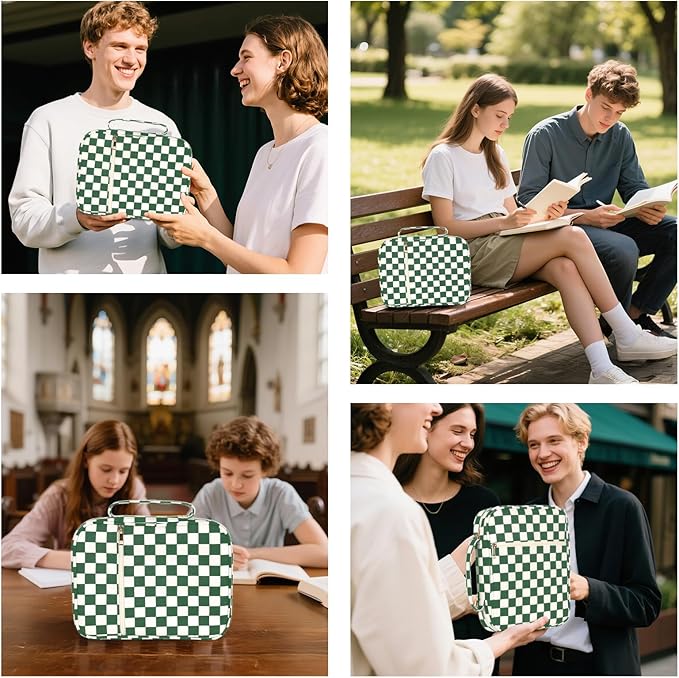 Bible Cover Case for Women Corduroy Bible Case for Girls Checkered Large Bible Cover with Handle Bible Study Supplies Accessories Christian Gifts for Women (Deep Green, Medium)