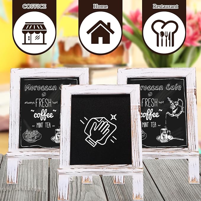 Harloon 3 Pack Christmas Office Products Framed Tabletop Chalkboard Sign 9.5" x 14" with Built-in Ledge and Folding Stand with 5 Chalk Marker for Wedding Kitchen School Birthday(Whitewash)