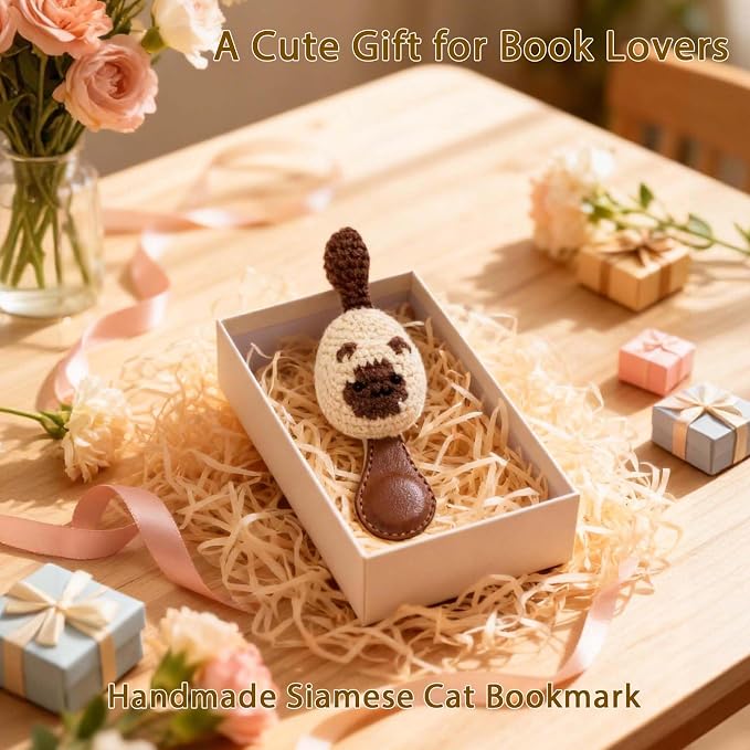 CharySim Crochet Siamese Cat Bookmark, Magnetic Cute Animal Bookmark for Women, 3D Handmade Funny Bookmark Gift for Book Lovers, Aesthetic Reading Gift, Gift for Women