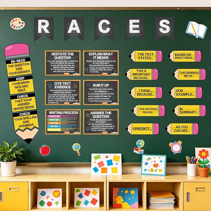 Races Writing Strategy Bulletin Board Decorations Writing Process Poster for Classroom Pencil Races Sentence Strips Cutouts for ELA Classroom Teaching Supplies