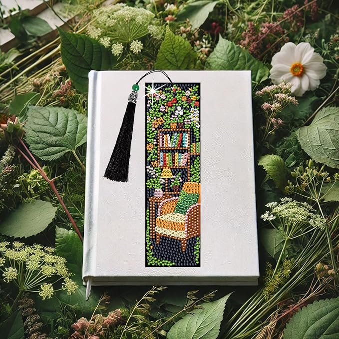8PCS Diamond Painting Art Bookmarks,Cute Acrylic Bookmarks Crafts Kits Gifts with Tassels for Adult Women Book Lovers (Bookself2)