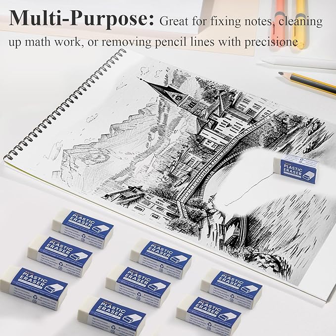 Realzeva White Eraser, 8-Pack Bulk Erasers for Classroom,White Erasers for School, Classroom Must Haves & Back to School Supplies Eraser, Latex-Free & No Crumbling, Gomas De Borrar Escolares.