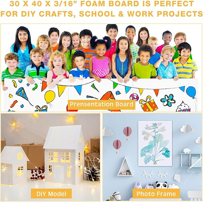 Tenceur 20 Pcs Large Foam Boards Bulk Foam Core Backing Board 3/16 Inch Thickness Foam Core Board Foam Poster Boards for Presentations, School, Office, Art Projects(White,30 x 40 x 3/16 Inches)