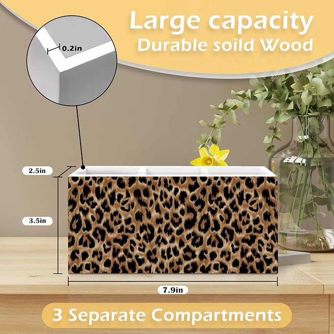Leopard Print Pen Pencil Holder, Cheetah Print Gifts for Women, Leopard Desk Accessories, Cheetah Wooden Pen Pencil Organizer for Girls Bedroom Dorm Desk Decor
