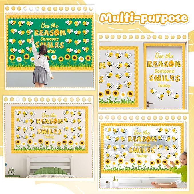 Bee Classroom Bulletin Board Decoration Bee The Reason Someone Smiles Today Bulletin Board Set Decor Fall Sunflower Cutouts Back to School Motivational Classroom Decoration for Home Wall Party Decor