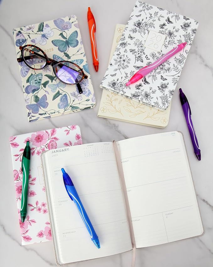 WORLD TRAVELER 2026 Planner - 6x8 Inch Weekly and Monthly Calendar Planner Agenda Book with Bookmark & Ribbon for School and Office, Size 6X8, White Bloom