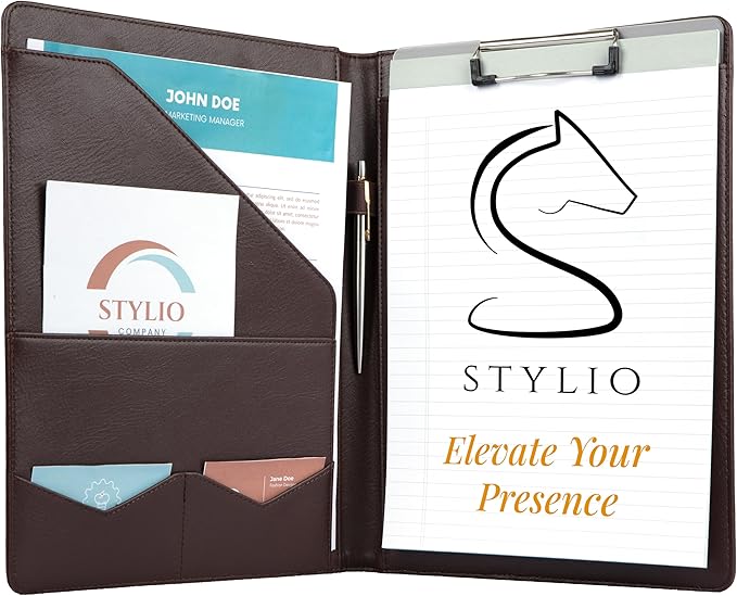 STYLIO Padfolio Folder with Removable Clipboard | Walnut (Brown) Color| Portfolio Organizer | Binder with Storage for Notebook, Notepad | Nursing Clipboard Folio | Vegan Leather