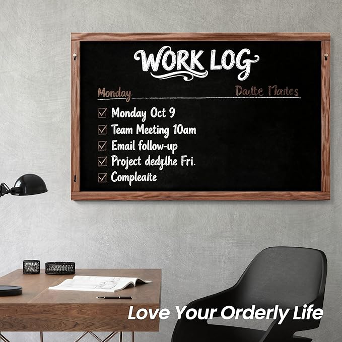 2-in-1 Double-Sided Magnetic Chalkboard 36"x24", Chalk Calendar Board & Large Blackboard for Kitchen & Home Decor, Schedule, Menu, Back-to-School Gift - Hanging Chalk Board with 2 Liquid Pens, Brown