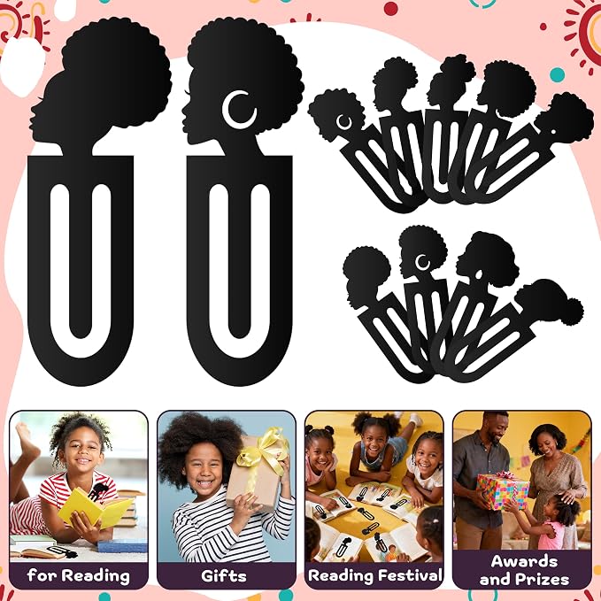 Laffact 18Pcs Black Girls Read Acrylic Plastic Marker Bookmarks for Reader | African American Women Reading Paper Clip, Black Women Book Tracker Page Clip Book Club Bookish Birthday Gifts for Book Lover